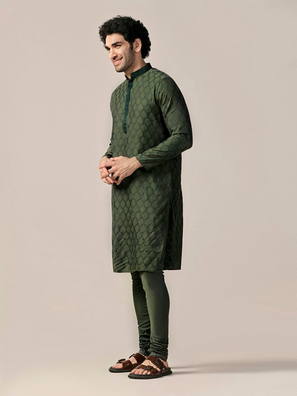 Bottle Green Silk Jacquard Kurta