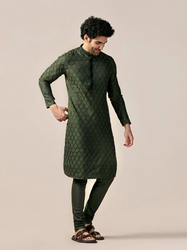 Bottle Green Silk Jacquard Kurta