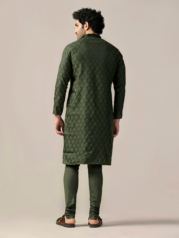 Bottle Green Silk Jacquard Kurta