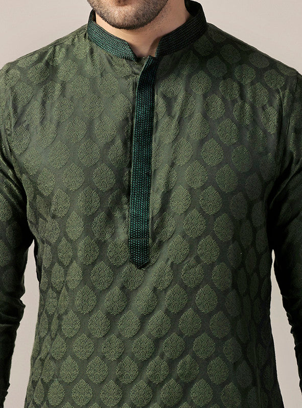 Bottle Green Silk Jacquard Kurta