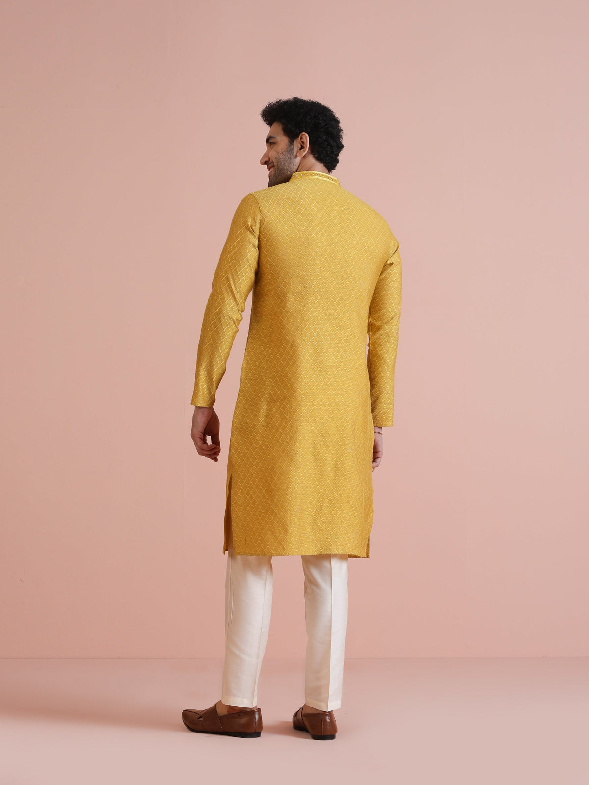 Golden Yellow Silk Mirror Work Kurta