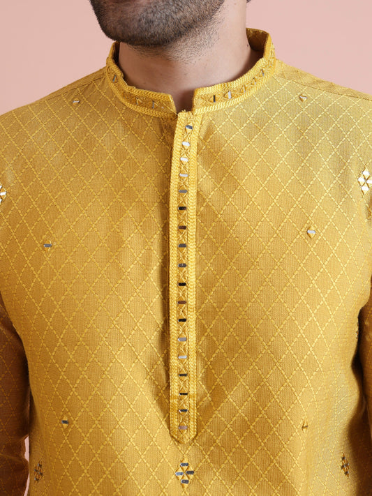 Golden Yellow Silk Mirror Work Kurta