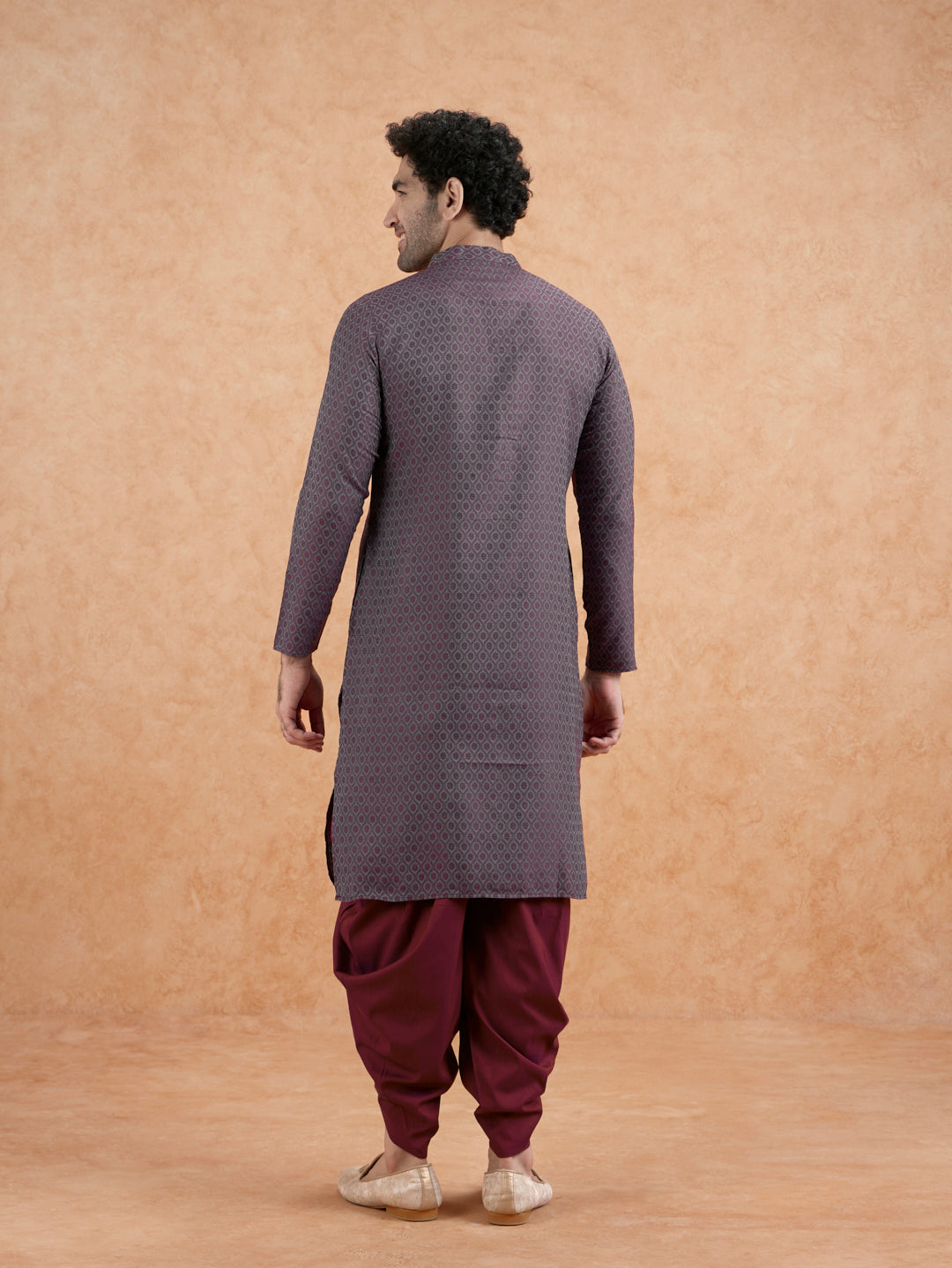 Maroon Silk Blend Geometric Long Kurta