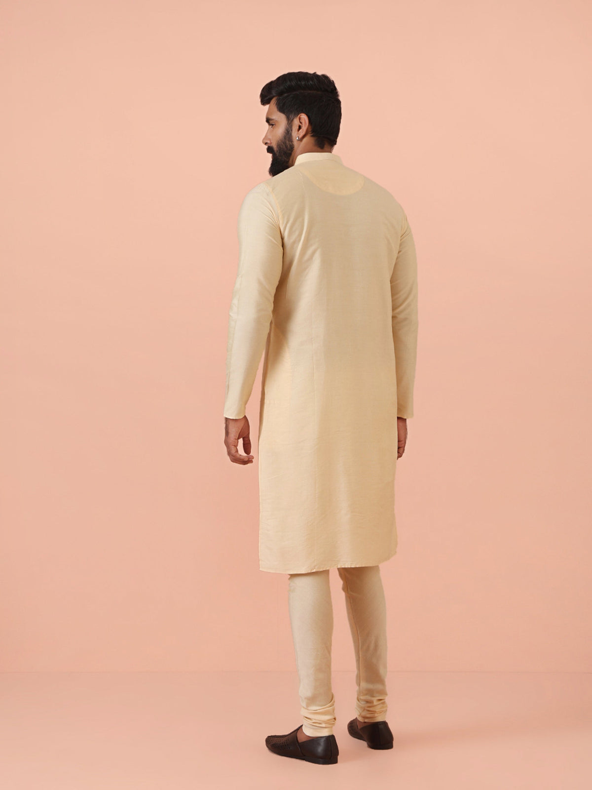 Beige Silk Blend Solid Long Kurta