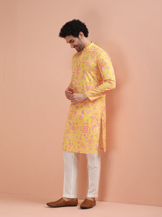 Yellow Printed Kurta-Printed Festive Wear
