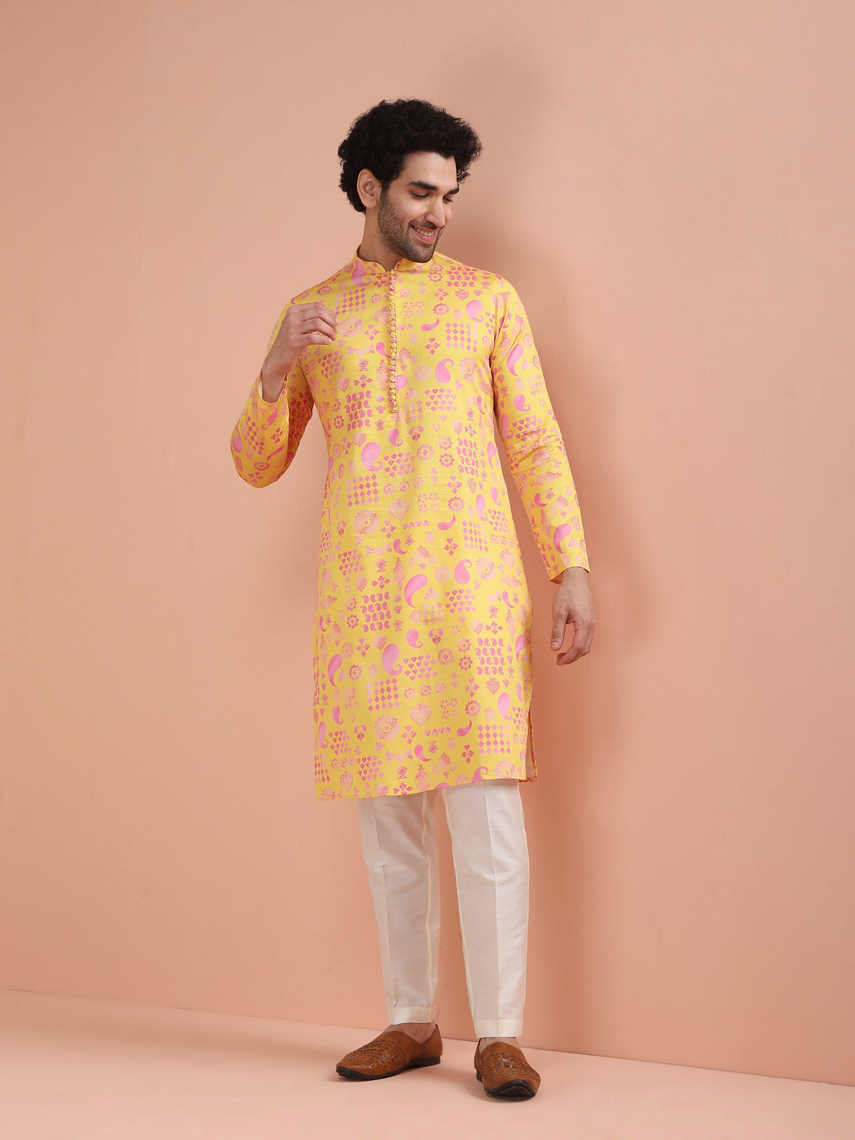 Yellow Printed Kurta-Printed Festive Wear