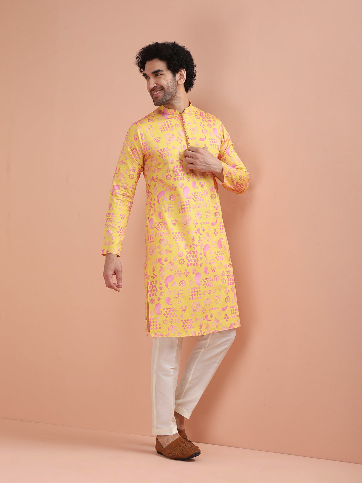 Yellow Printed Kurta-Printed Festive Wear