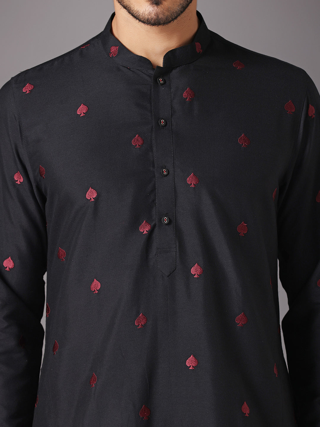 Black Cotton Embroidered Long Kurta