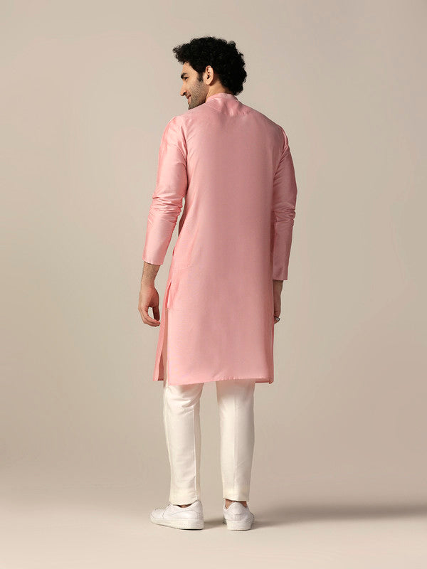 Baby Pink Satin Metallic Panel Kurta