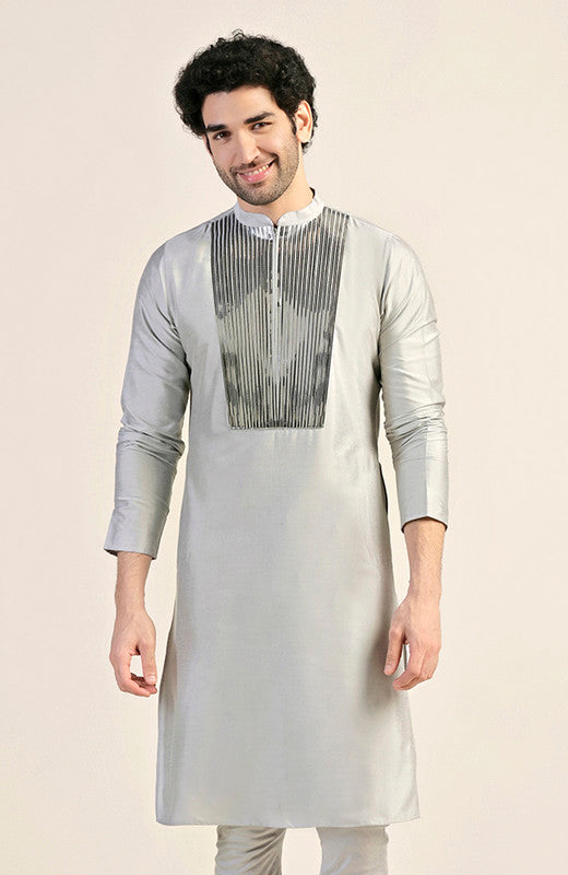 Silver Satin Metallic Panel Kurta