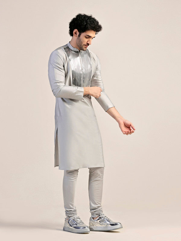 Silver Satin Metallic Panel Kurta