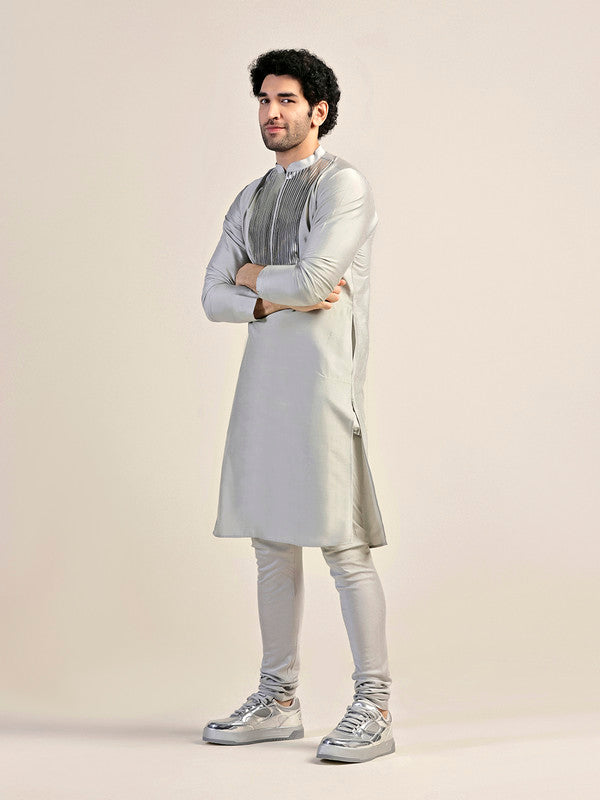 Silver Satin Metallic Panel Kurta