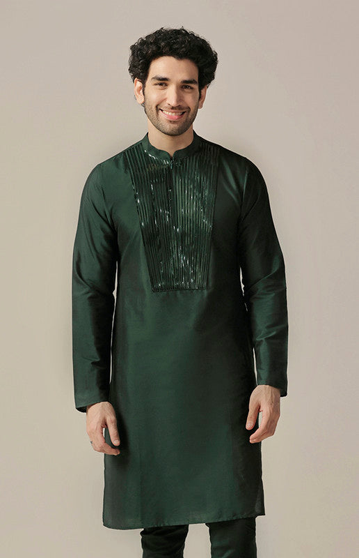 Green Silk Blend Metallic tape Kurta Long