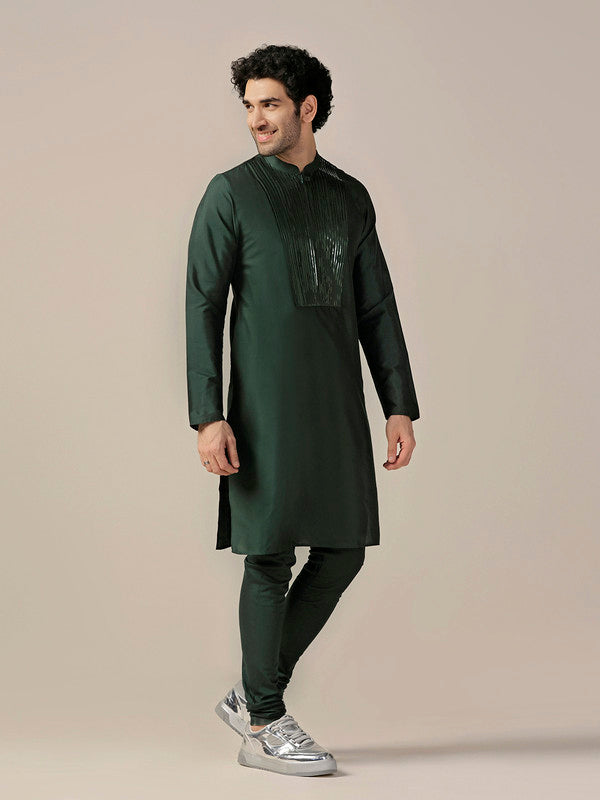 Green Silk Blend Metallic tape Kurta Long