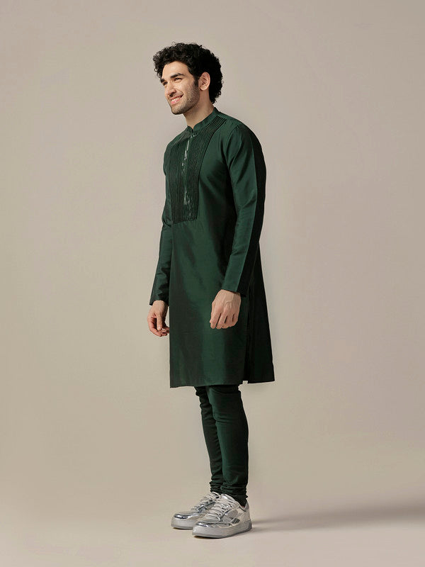 Green Silk Blend Metallic tape Kurta Long