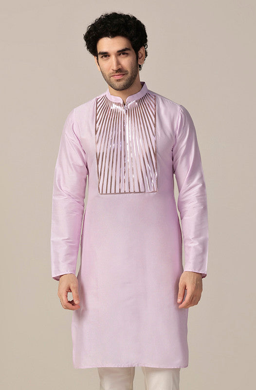 Pink Silk Metallic Embellished Long Kurta