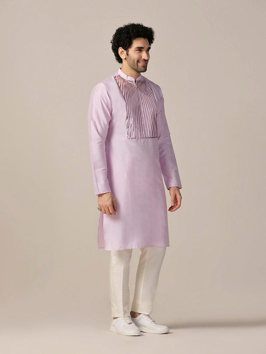 Pink Silk Metallic Embellished Long Kurta