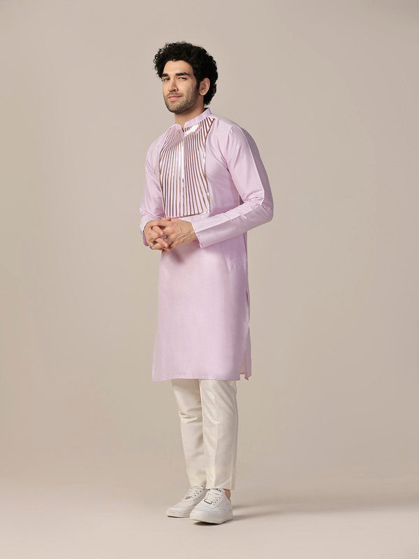Pink Silk Metallic Embellished Long Kurta