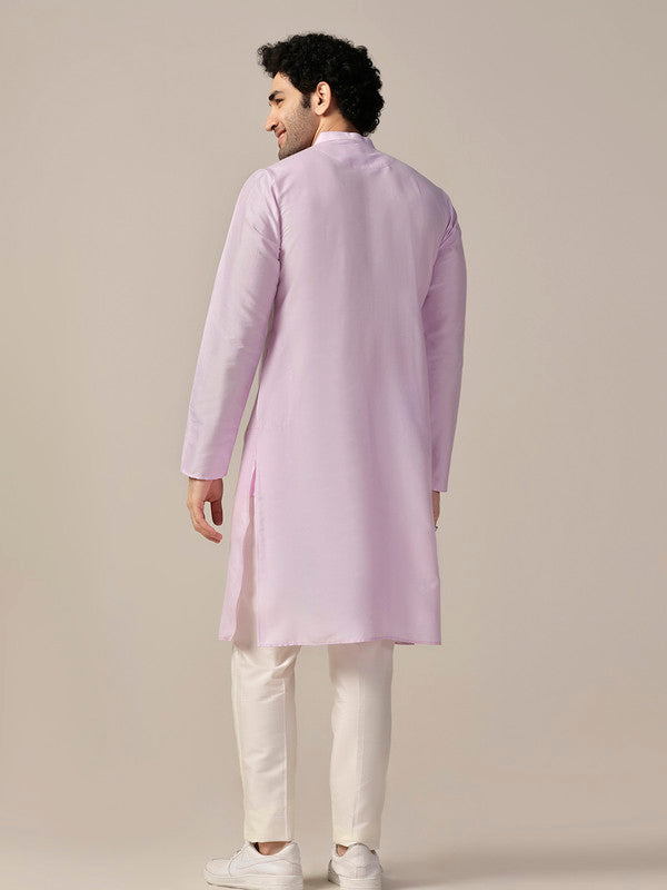 Pink Silk Metallic Embellished Long Kurta