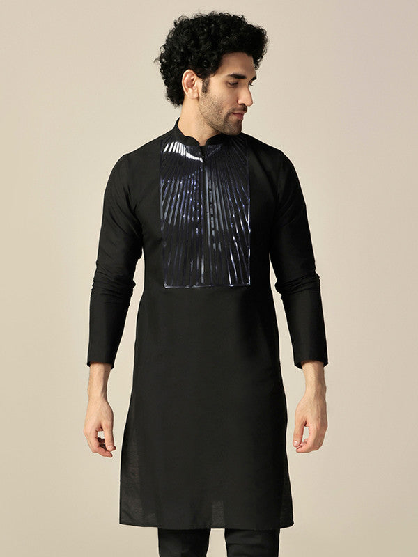 Black Silk Metallic Embellished Long Kurta