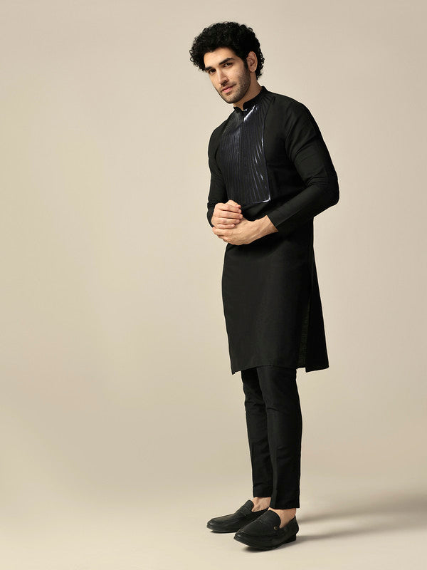 Black Silk Metallic Embellished Long Kurta