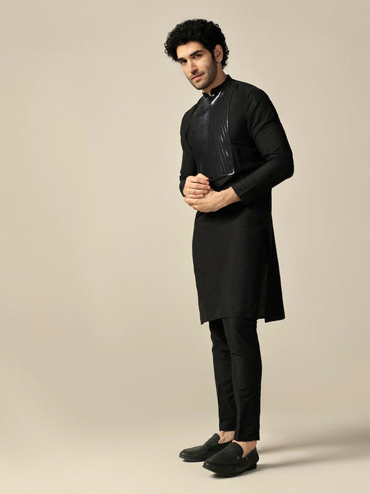 Black Silk Metallic Embellished Long Kurta