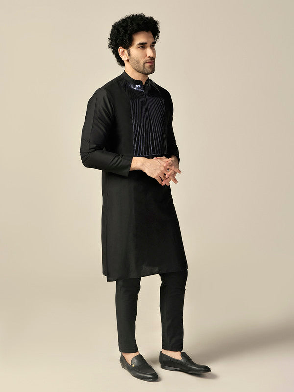 Black Silk Metallic Embellished Long Kurta