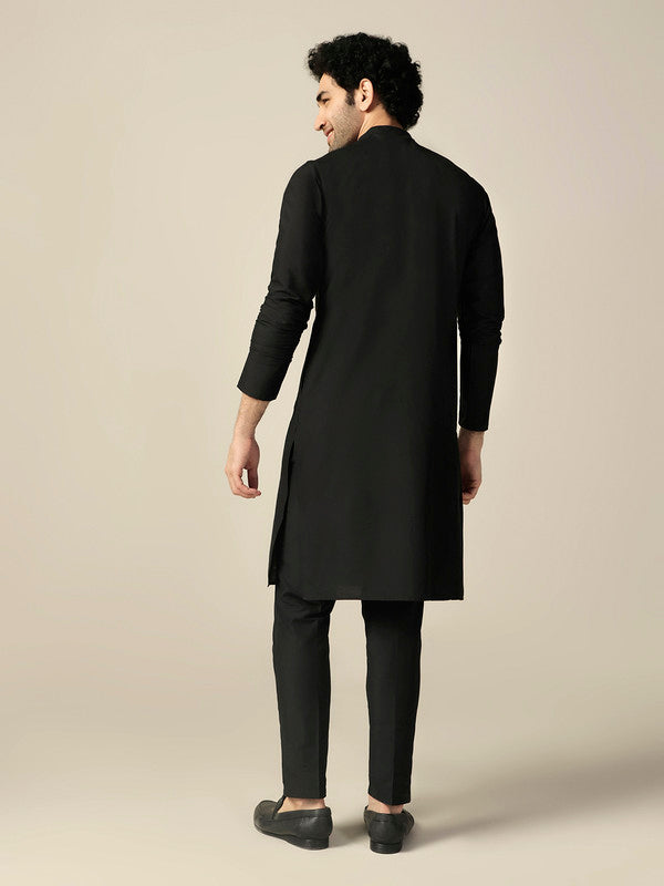 Black Silk Metallic Embellished Long Kurta