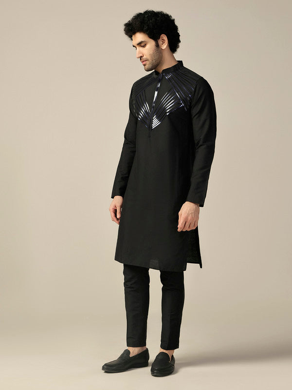Black Silk Metallic Geometric Long Kurta