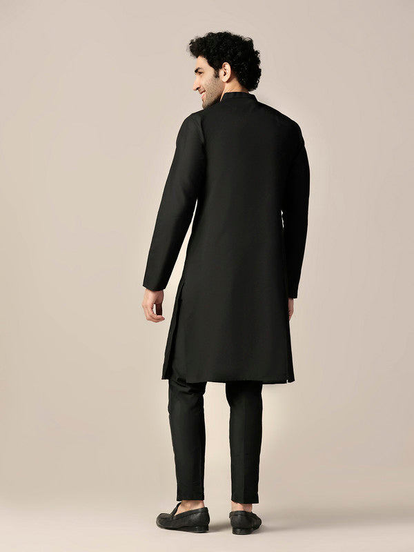 Black Silk Metallic Geometric Long Kurta
