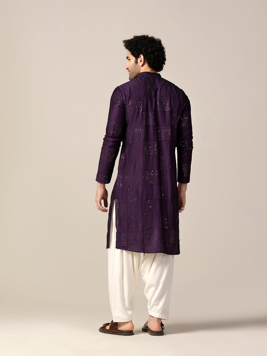 Purple Art Silk Mirror Work Long Kurta