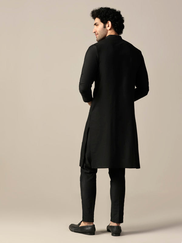 Black Silk Blend Mirror Work Kurta