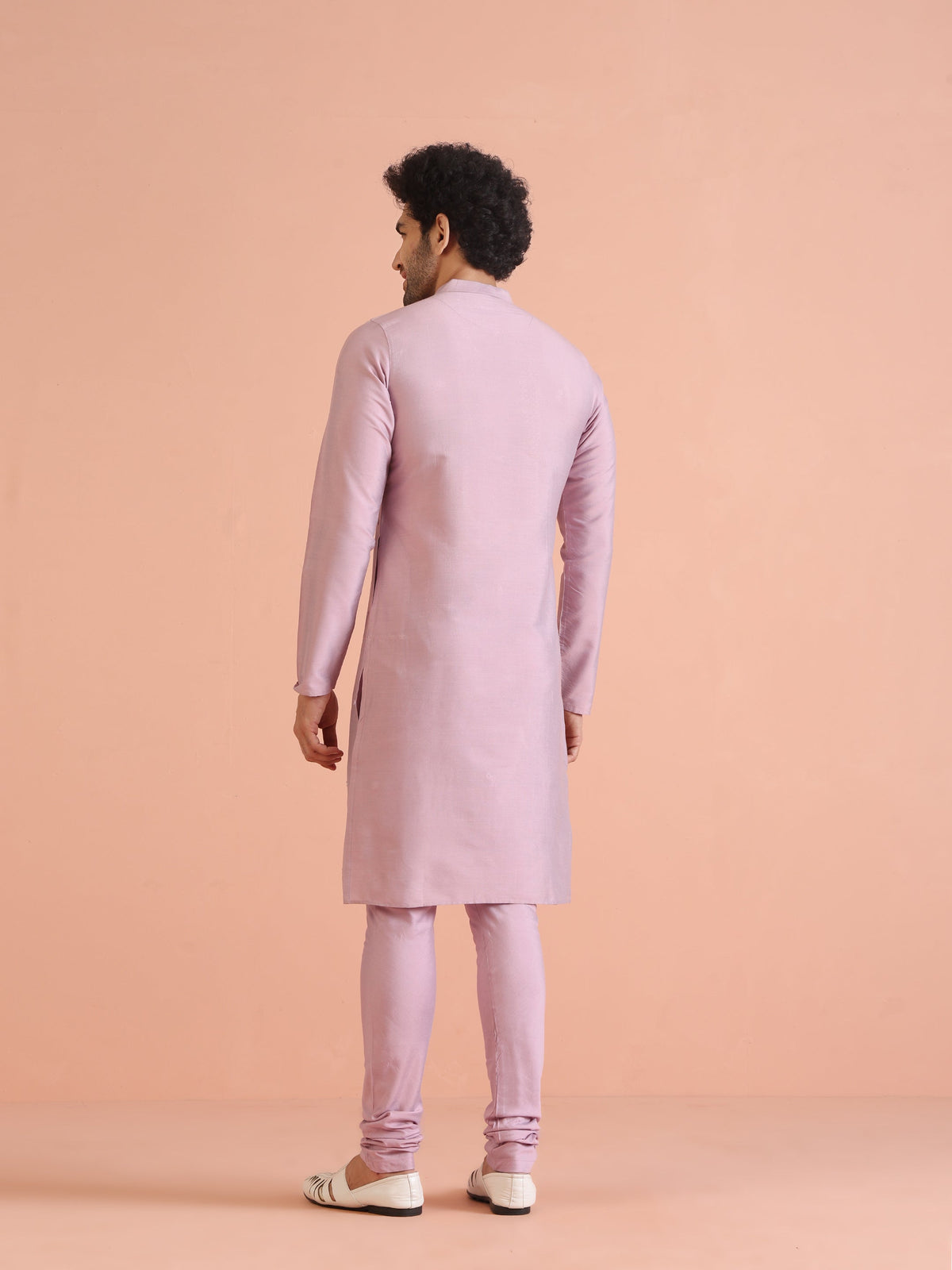 Pink Silk Blend Embroidered Long Kurta