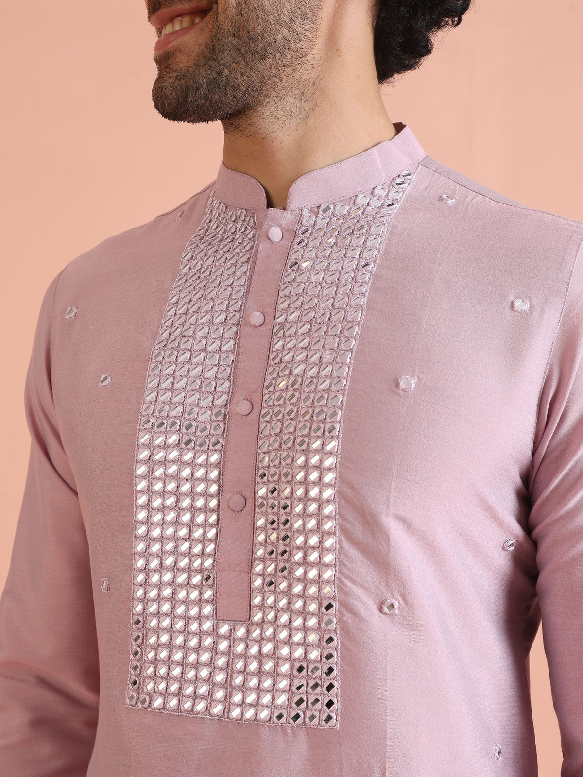 Pink Silk Blend Embroidered Long Kurta