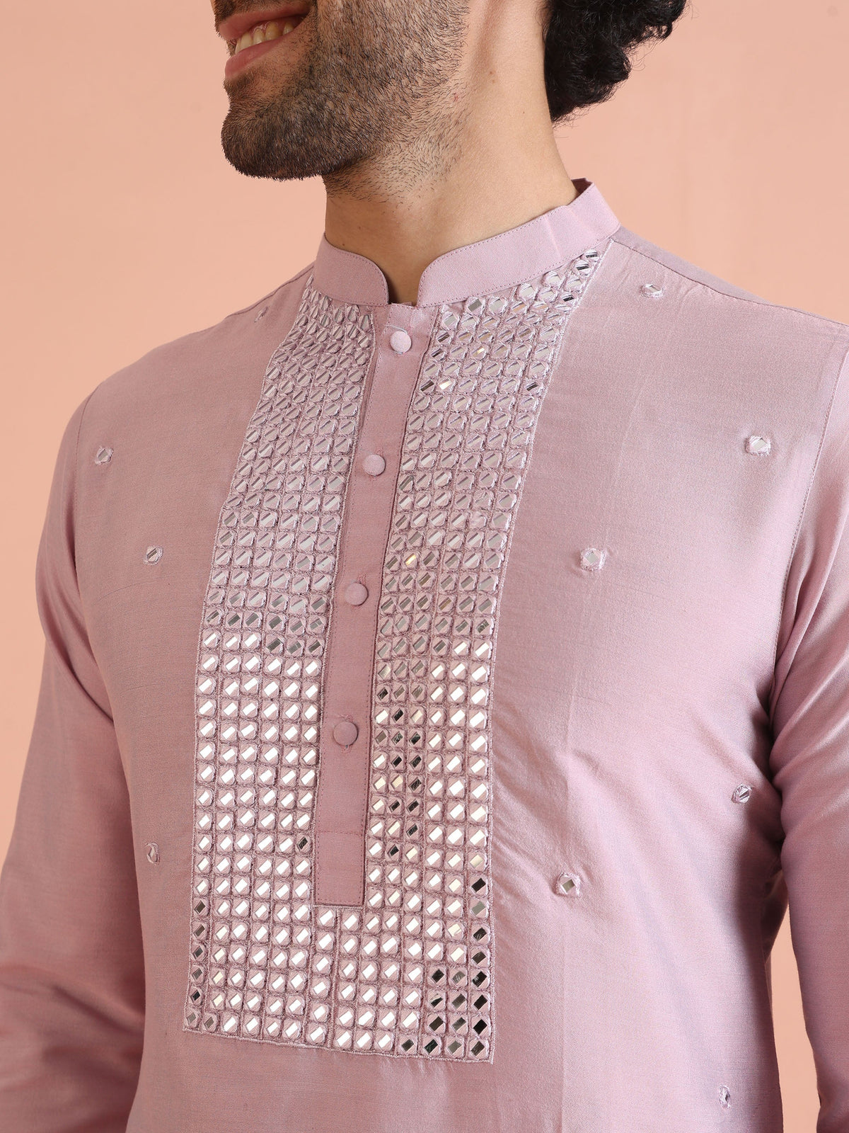 Pink Silk Blend Embroidered Long Kurta