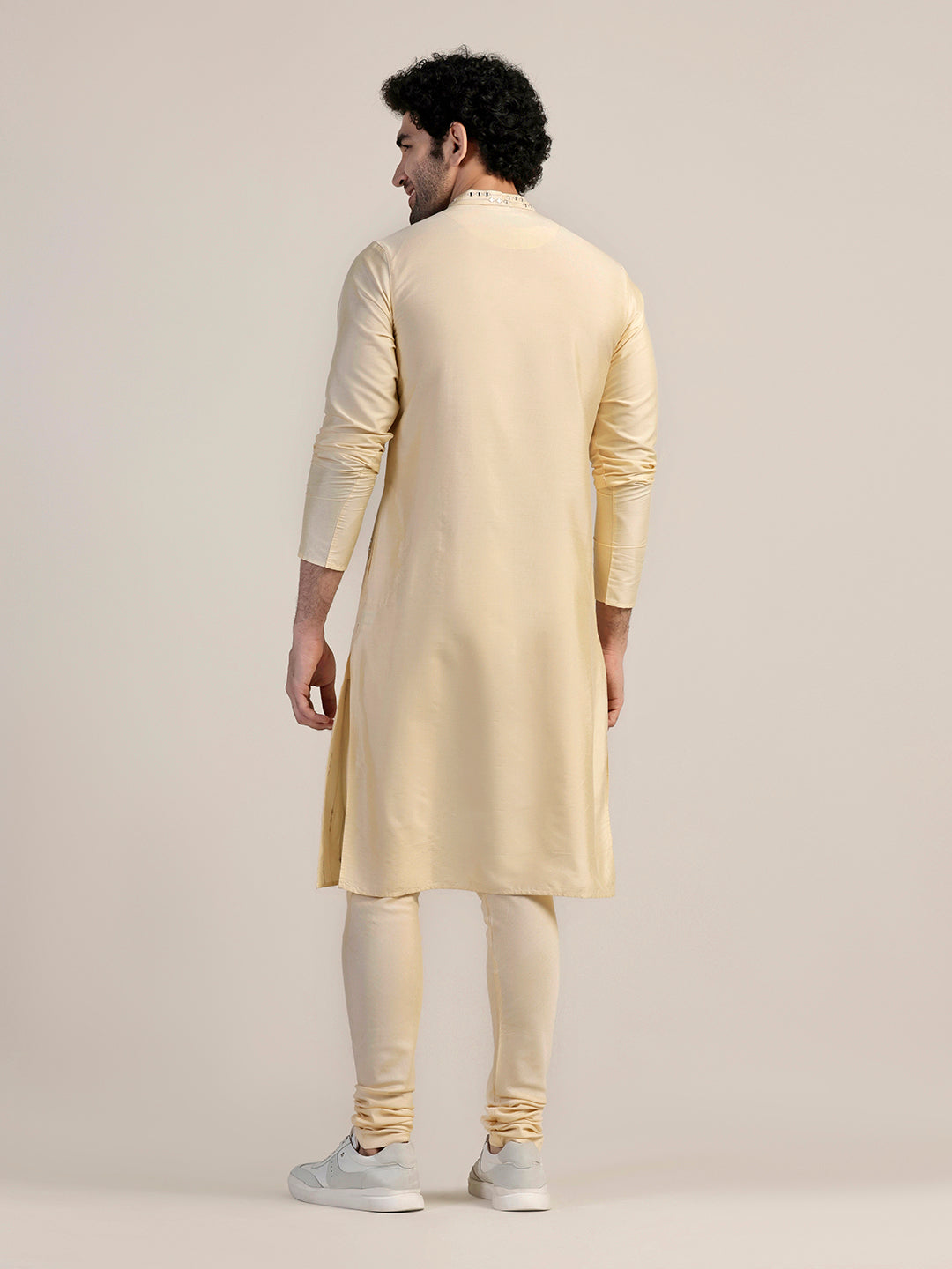 Cream Silk Blend Sequinned Kurta
