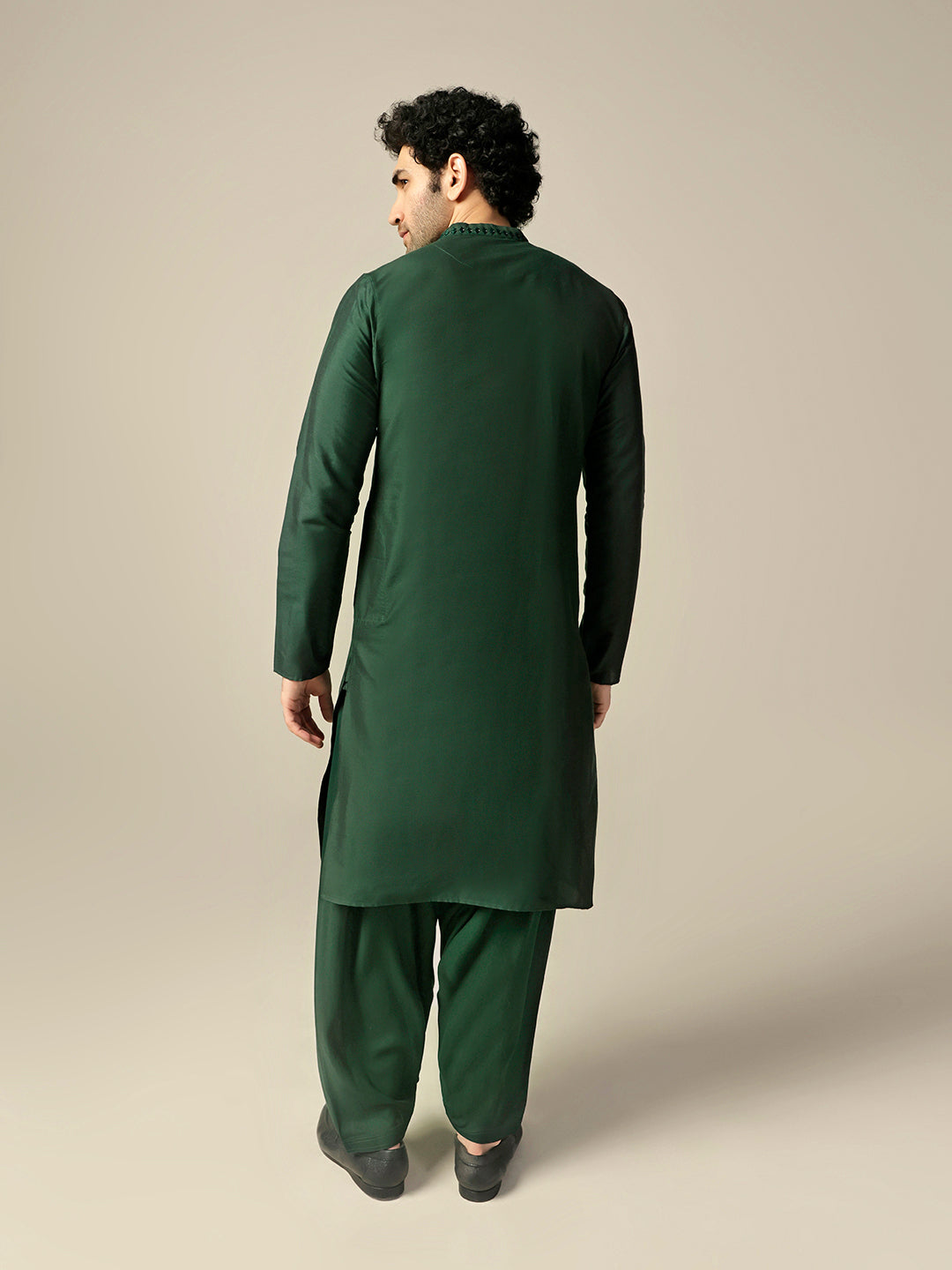 Dark Green Silk Blend Mirror Work Kurta