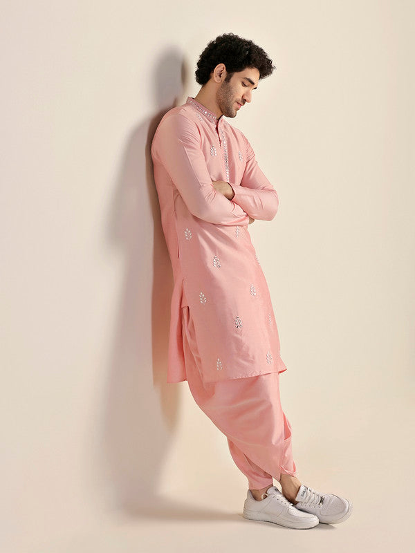 Baby Pink Silk Blend Mirror Work Kurta