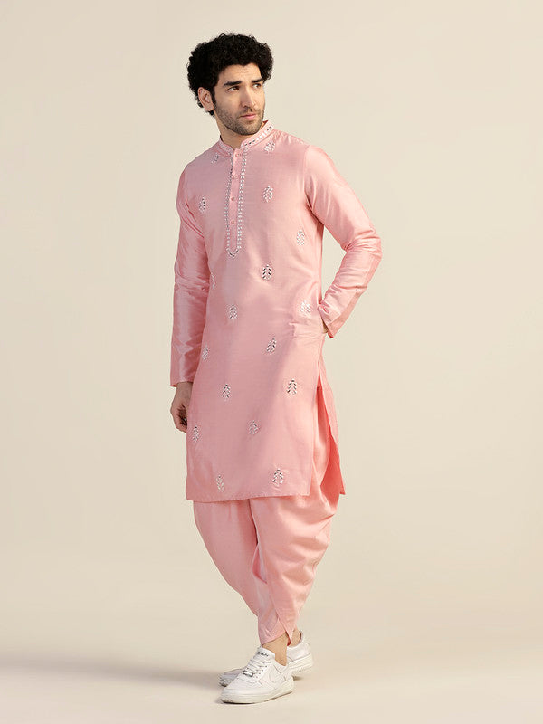 Baby Pink Silk Blend Mirror Work Kurta
