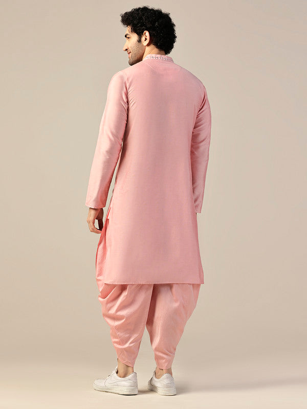 Baby Pink Silk Blend Mirror Work Kurta