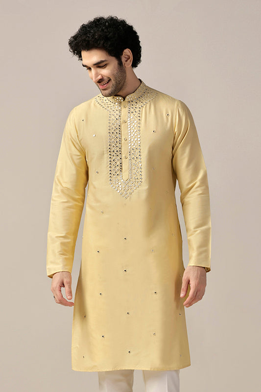 Yellow Silk Blend Heavy Mirror Work Kurta