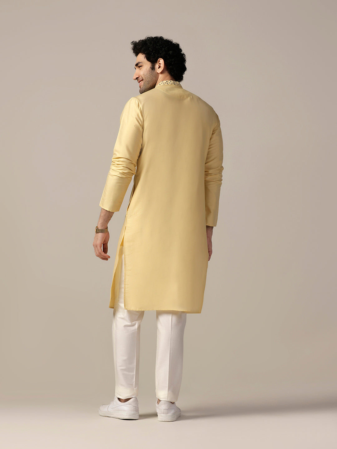 Yellow Silk Blend Heavy Mirror Work Kurta