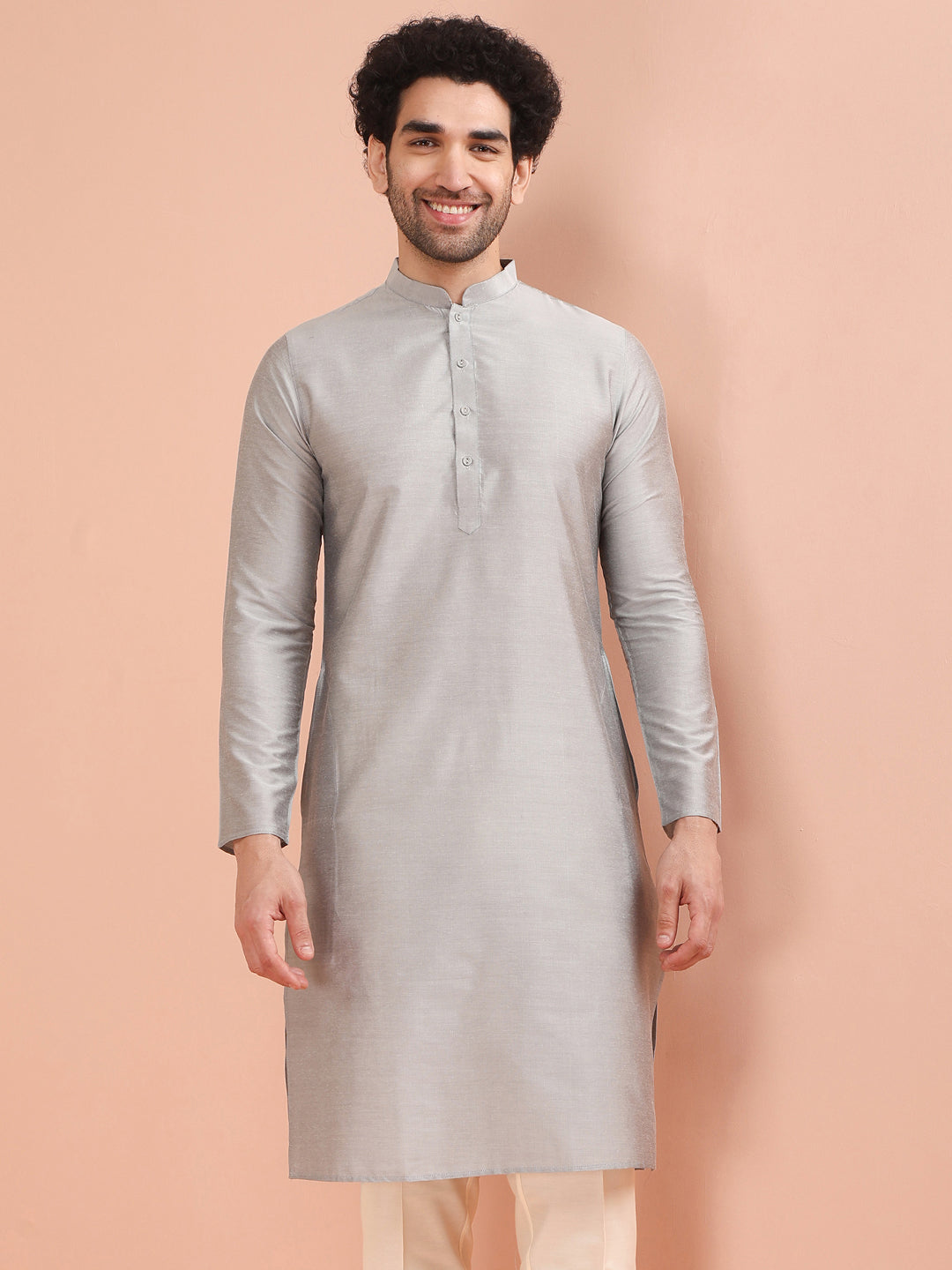 Men Grey Solid Kurta