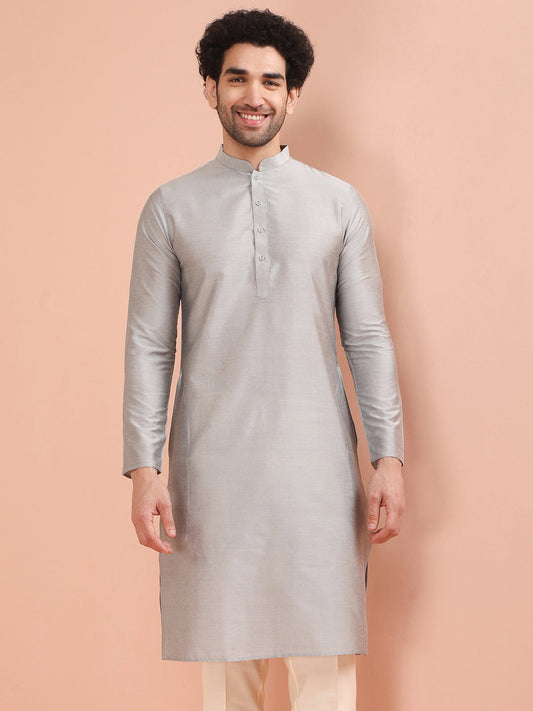 Men Grey Solid Kurta