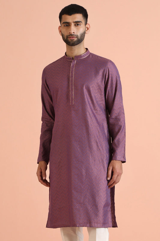 Purple Art Silk Textured Kurta
