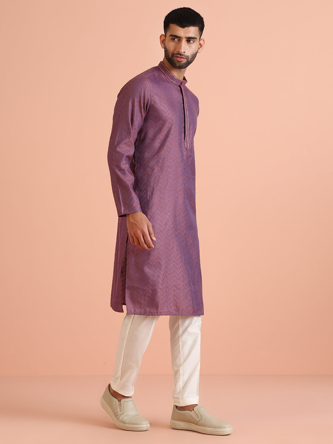 Purple Art Silk Textured Kurta