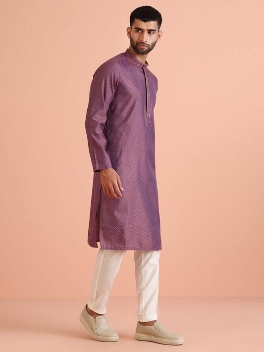 Purple Art Silk Textured Kurta