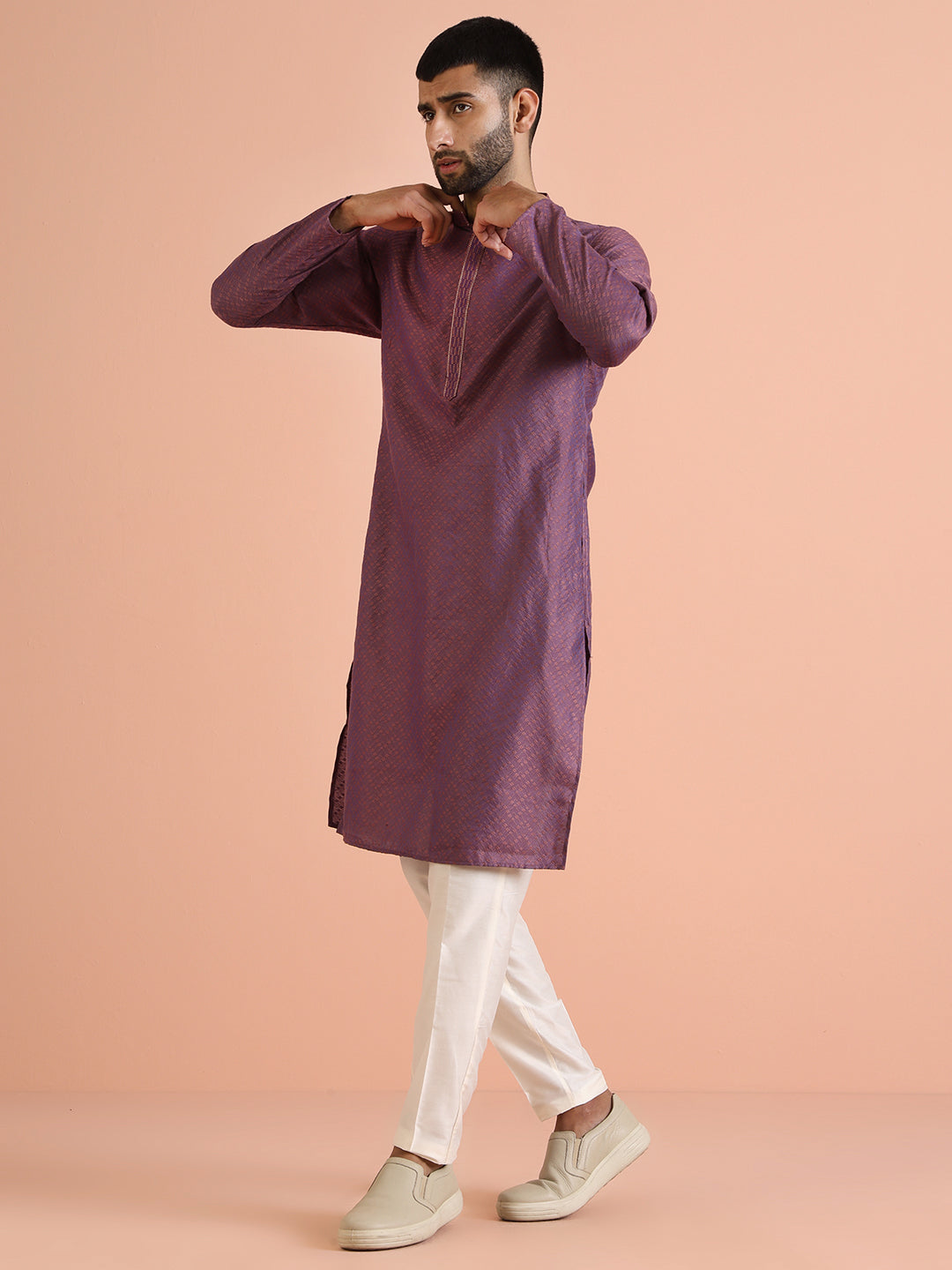 Purple Art Silk Textured Kurta