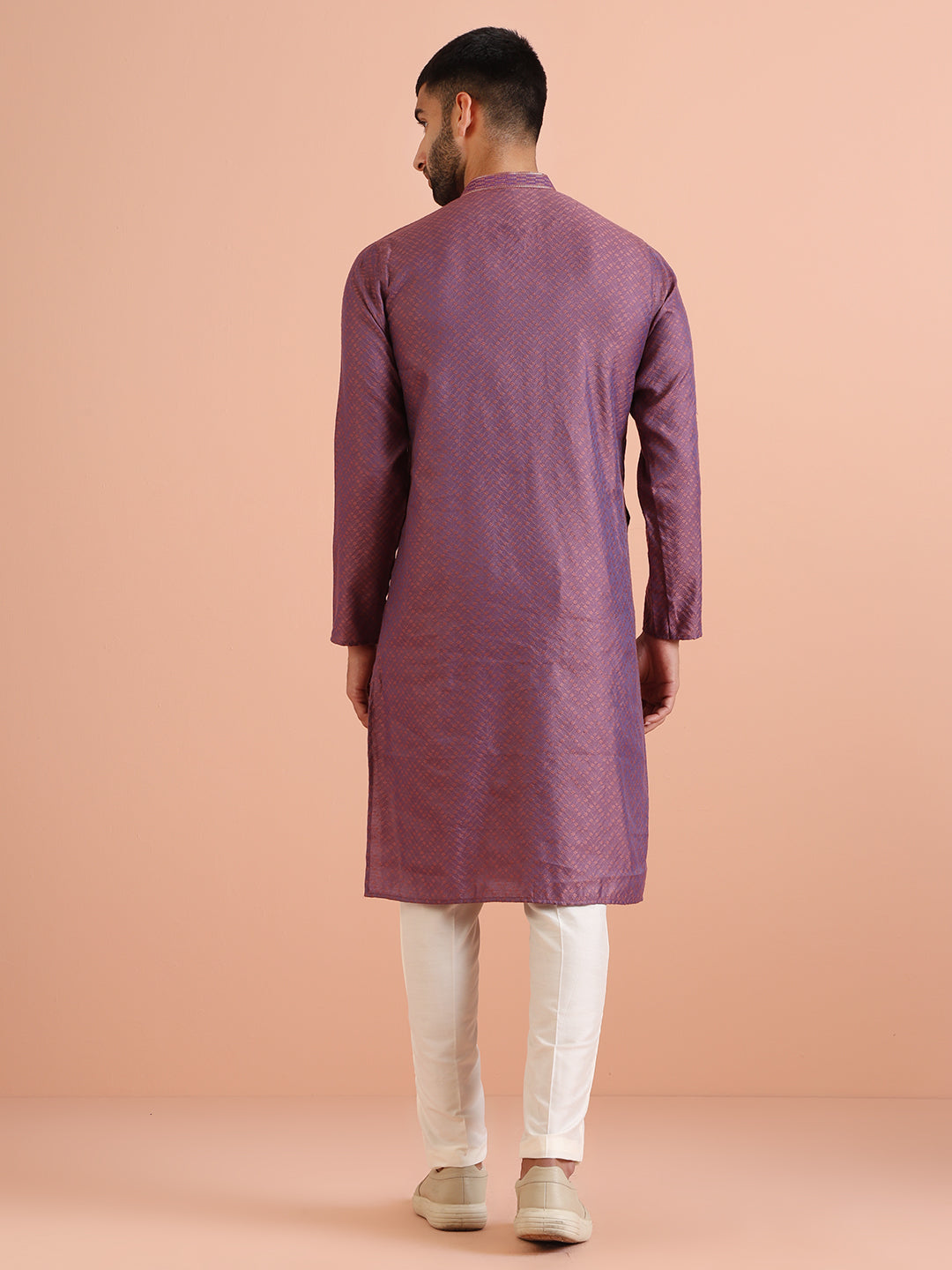 Purple Art Silk Textured Kurta