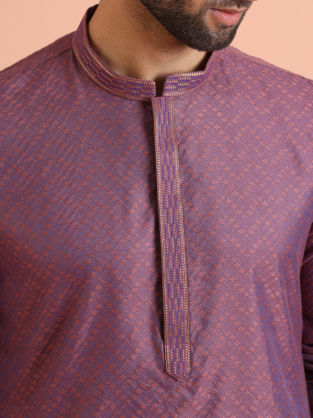 Purple Art Silk Textured Kurta